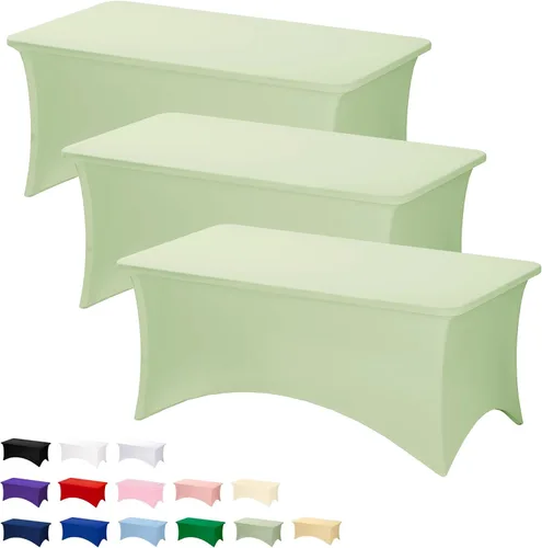 Miniatura 26 de Fixwal Paquete de 3 Manteles Negros para Mesas Rectangulares de 6 Pies, Manteles Rectangulares Elásticos de Spandex Ajustables de 6 Pies