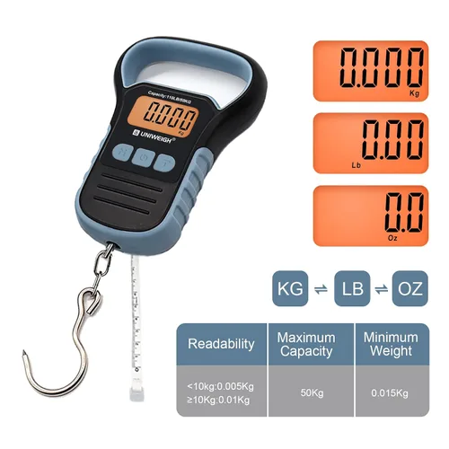 Miniatura 2 de Báscula de pesca impermeable con pinza de labio, báscula de equipaje colgante postal de 110 libras con gancho, báscula de mano digital con cinta