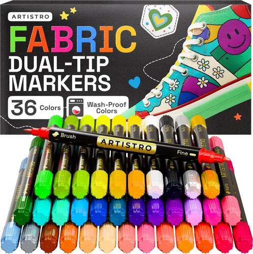 Miniatura 12 de ARTISTRO 48 marcadores de tela de doble punta – Kit de decoración de tela – Permanente para ropa – Bolígrafos de pintura acrílica para tenis