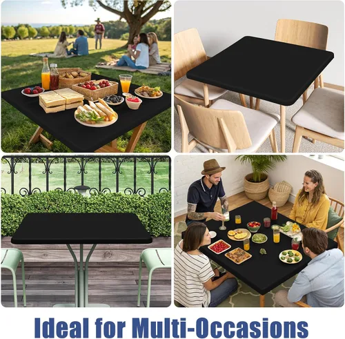 Miniatura 9 de Moosfor Paquete de 6 manteles cuadrados de elastano, manteles elásticos ajustables para pícnic, cubierta de mesa de patio elástica lavable para Negro