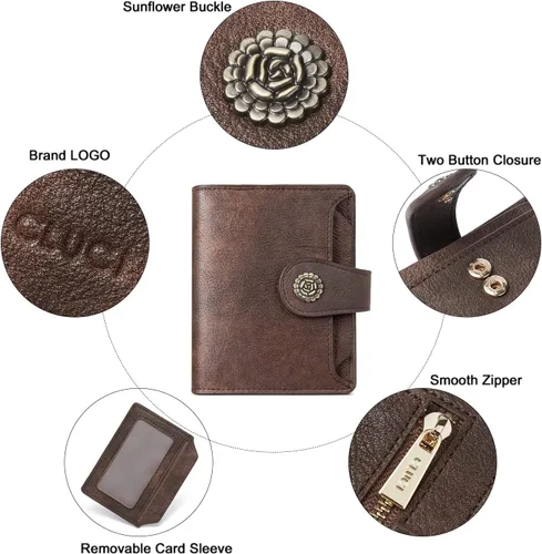 Miniatura 6 de Cartera RFID triple pequeña para mujer, 1 café., Compacto
