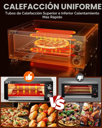 Miniatura 3 de PYY Horno de pizza de 12 pulgadas, para encimera, para interiores, máquina eléctrica para hacer pizza para el hogar, con temporizador, acero