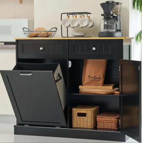 Spurgehom Armario de basura de doble puerta para cocina, cesto de residuos de cocina, cesto de ropa sucia con puerta basculante, papelera de 13