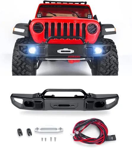 MORLORDY Parachoques delantero RC con luces LED para 1/10 RC Truck Crawler Car SCX10 III AXI030007 JLU Accesorios Actualizaciones