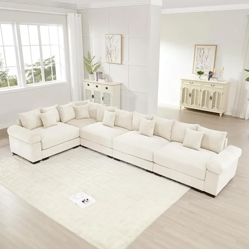 Miniatura 43 de Sofá modular de gran tamaño de 117.3 pulgadas, sofás modulares grandes de pana para sala de estar, sofás de 3 plazas, moderno juego de sofá de Blanco