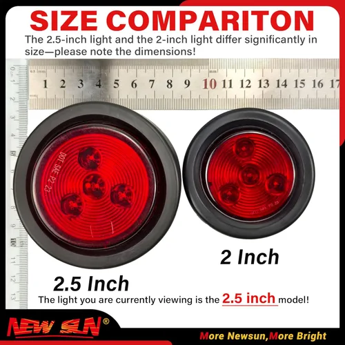 Miniatura 3 de NEW SUN® Paquete de 4 luces LED marcadoras de remolque de 2.5 pulgadas, ámbar y rojo, impermeables con diseño reflejo redondo, 4 diodos, ojales