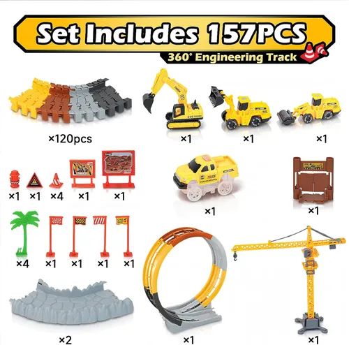 Miniatura 4 de 157 PCS Construction Race Tracks for Kids, Glow in The Dark Magic Toy Set with 360° Loop Ramp, 1 Light Up Car, 3 Construction Cars, Flexible DIY