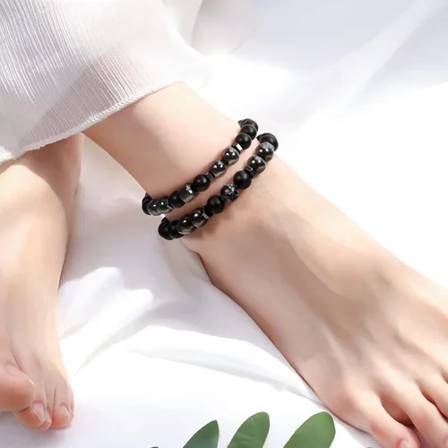Miniatura 3 de Emibele Pulsera de desintoxicación linfática delgada para mujer, cuentas de hematita, obsidiana, antihinchazón, estiramiento para aliviar