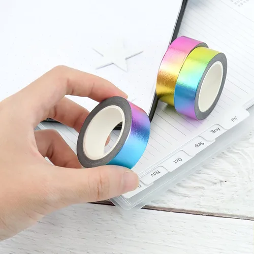 Miniatura 7 de NatSumeBasics 3 Cintas Washi Arcoíris Metálicas Cintas de Enmascarar 32 pies x 0.6 pulgadas. Cintas Washi de Papel Metálico para Manualidades 3