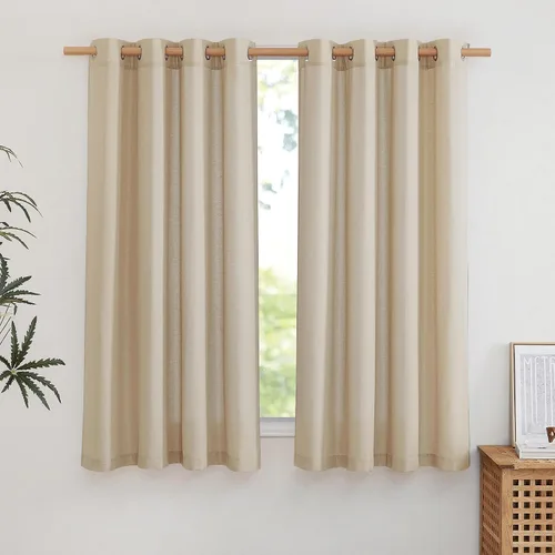 Miniatura 220 de NICETOWN Cortinas de lino natural con textura de lino para dormitorio, mezcla de lino rústica con ojales en la parte superior, semitransparentes