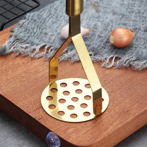 Miniatura 5 de Berglander Triturador de papas, resistente acero inoxidable dorado con chapado de titanio, triturador de frutas y verduras de cocina (dorado)