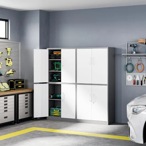 Miniatura 4 de Letaya - Armario de almacenamiento de metal con puerta con cerradura, gabinetes de acero con estantes ajustables para oficina, hogar, despensa