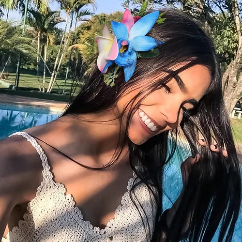 Miniatura 3 de HAIMEIKANG - Pinza para el pelo, 3 piezas de horquillas de flores hawaianas - Accesorios de cabello con flores tropicales artificiales para mujeres