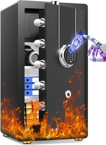 Miniatura 12 de Pequeña caja de seguridad biométrica inteligente para el hogar, mini caja fuerte para el hogar con alertas dobles antirrobo, modo silencioso