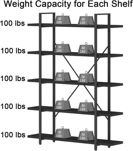 Miniatura 7 de HSH Estantería negra de 5 niveles de alto, estante de almacenamiento de madera y metal, estantería industrial moderna Etagere de 5 estantes, estante