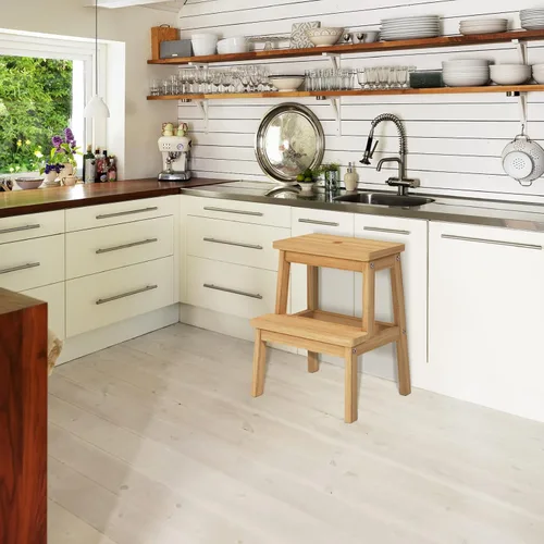 Miniatura 3 de HOUCHICS Taburete para adultos con 400 libras para ayudante de paso de noche para cocina, baño, dormitorio (madera)