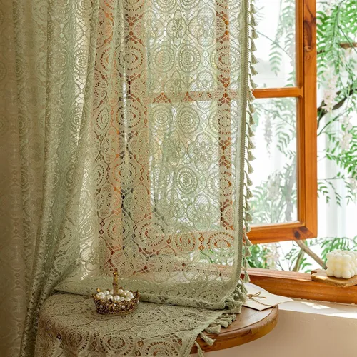 Miniatura 28 de YJ YANJUN - Cortinas de café boho, 24 pulgadas de largo, 2 paneles, cada una de 59" de ancho x 24" de largo, beige, con crochet, cortinas de cocina