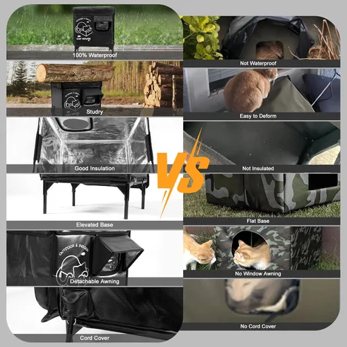 Miniatura 5 de Casa para gatos al aire libre, refugio elevado indestructible para gatos resistente a la intemperie con puerta de escape, exterior impermeable