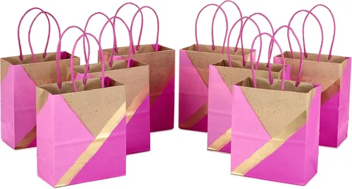 Hallmark Bolsas de regalo pequeñas de papel de 6 pulgadas, paquete de 8 (rosa y kraft) para Navidad, cumpleaños, día de la madre, bodas, baby
