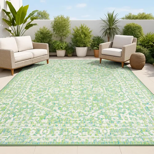 Miniatura 17 de JONATHAN Y Boho Medallion - Alfombra para interiores y exteriores, 3 x 5 pies, color verde azulado/gris, tejido texturizado Malta, para patio
