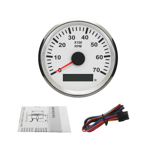 Miniatura 5 de ELING Tacómetro REV Contador RPM Medidor con medidor de horas 0-7000RPM 3.346 in 12V 24V con retroiluminación Blanco y acero inoxidable