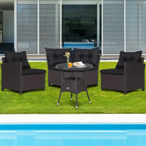 Miniatura 3 de Tangkula Juego de sofá modular de 4 piezas, media luna para todo tipo de clima, juego de muebles de patio esquineros resistentes con mesa auxiliar