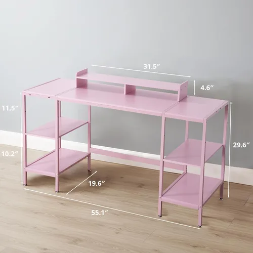 Miniatura 3 de MINOSYS Escritorio para computadora de 55 pulgadas con estante de almacenamiento - Rosa, ideal para dormitorios, espacios pequeños y oficinas