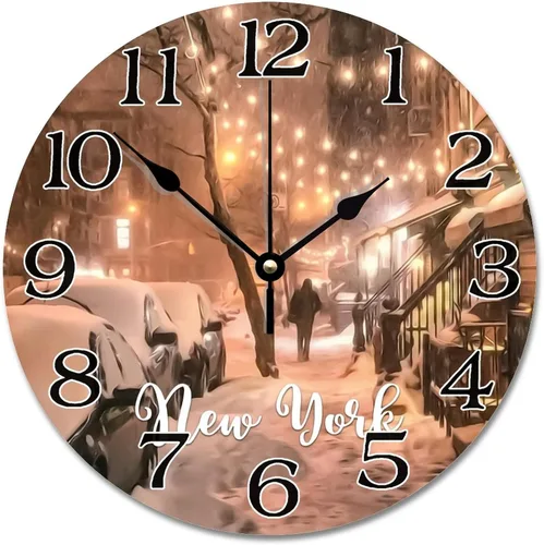 Miniatura 14 de Reloj de pared con paisaje urbano de Nueva York, Estados Unidos, reloj de pared grande de viaje, funciona con pilas, 9 pulgadas, silencioso