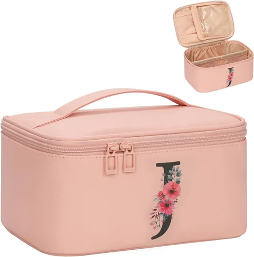 Miniatura 81 de OCHEAL Bolsa de maquillaje personalizada, bolsa de maquillaje beige para mujer, kit de aseo de viaje con monograma, organizador de cosméticos listo