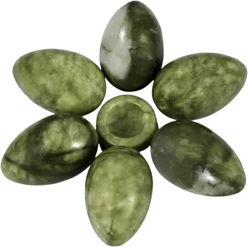 Miniatura 4 de mookaitedecor Huevo de cristal de jade verde pulido figuras de piedras preciosas con soporte de piedra Verde Oscuro