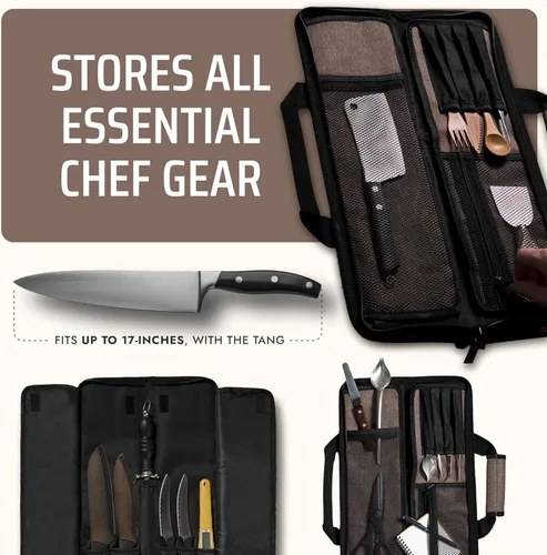Miniatura 4 de Asaya - Bolsa enrollable para cuchillos de chef - 12 bolsillos para cuchillos y utensilios de cocina - Nylon ligero, duradero y resistente a manchas