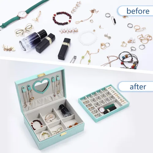 Miniatura 3 de Dajasan Cajas de joyería para mujeres y niñas, caja organizadora de joyas, caja de joyería grande de terciopelo de 2 capas para anillos, collares