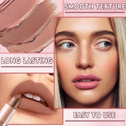 Miniatura 5 de IONSGAKO Lápiz labial mate nude aterciopelado, brillo de labios, no se decolora, no se pega a la copa, lápiz labial color nude, tinte de labios