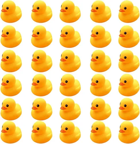 YUERFEILA Juguetes de pato de baño, 30 piezas de mini patos de goma chirriantes y flotadores, juguete para baby shower, decoración de fiesta para 30