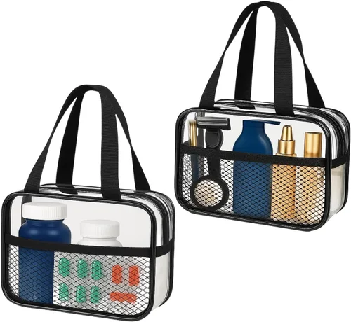 Miniatura 8 de XEWEA Bolsas de Aseo Transparentes de Viaje, Paquete de 3 Bolsas de Maquillaje Transparentes Aprobadas por TSA para Hombres y Mujeres, Kit