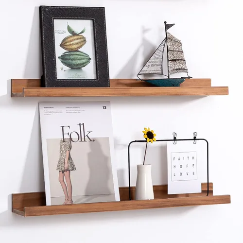 Miniatura 24 de Estantes flotantes negros para pared de 24 pulgadas con reborde, repisa moderna para cuadros, estantes de pared para fotos, decoración