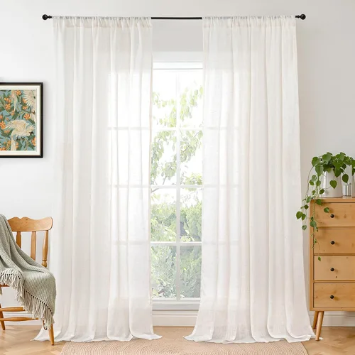 Miniatura 14 de BGment Cortinas de lino café de 30 pulgadas de largo para ventana pequeña, cortinas de media ventana beige semitransparentes ligeras con bolsillo