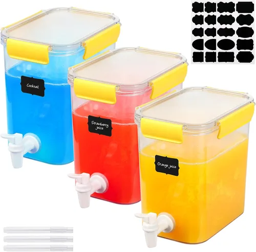 Mumufy Juego de 3 dispensadores de bebidas de plástico para fiestas, dispensador de bebidas para refrigerador con espita recipiente de limonada de