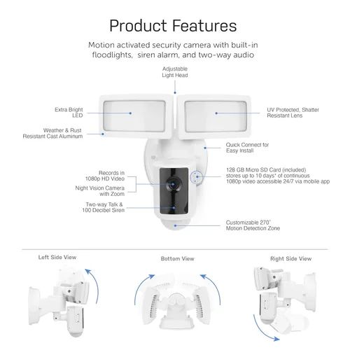 Miniatura 6 de Feit Electric SEC3000/CAM/WIFI Cámara de seguridad LED inteligente para exteriores con sensor de movimiento, audio bidireccional, reflector de 39