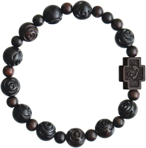 Miniatura 2 de Sine Cera Pulsera de rosario católico de madera de azufaifo oscuro, cuentas de 0.394 in de corte rosa