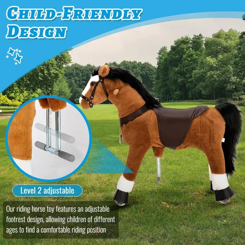 Miniatura 6 de UFREE Paseo en caballo, juguete de caballo para montar, caballo mecánico, animal de peluche, cola y melena negras, edad 3-6