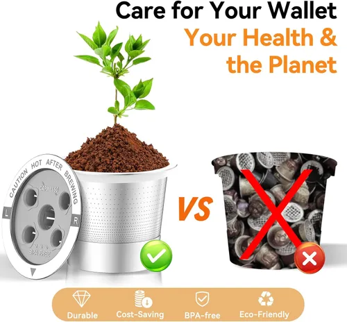 Miniatura 7 de CAPMESSO Tazas K reutilizables para Keurig: 4 cápsulas de café de acero inoxidable Filtros de café de metal de 5 agujeros para Keurig K Supreme/K