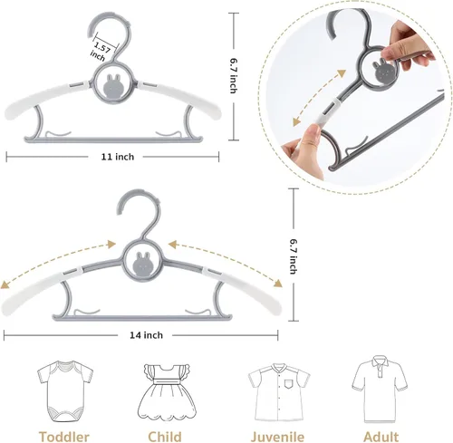 Miniatura 3 de Paquete de 60 perchas para niños, extensibles y apilables, perchas de mezcla de colores para niños pequeños, niños y adolescentes, perchas