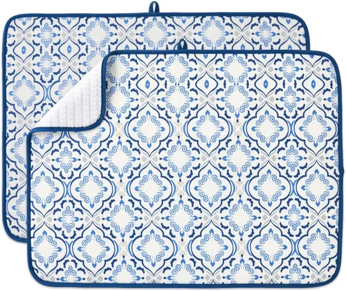 Miniatura 10 de Paquete de 2 tapetes de secado de platos para encimera de cocina, absorbentes, tapetes escurridor de platos de microfibra, almohadilla de secado
