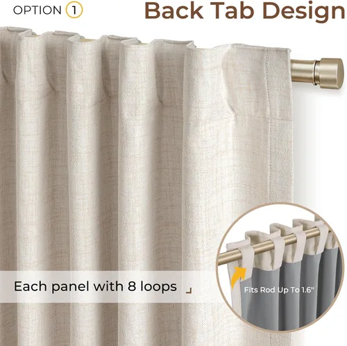 Miniatura 3 de INOVADAY Cortinas 100% opacas de 63 pulgadas de largo, juego de 2 paneles de lino con pestaña trasera, bolsillo para barra, cortinas opacas