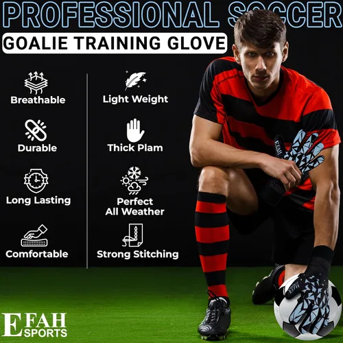 Miniatura 3 de Guantes de portero de fútbol para niños, jóvenes y adultos profesionales con palmas de protección y agarre reforzado Gris