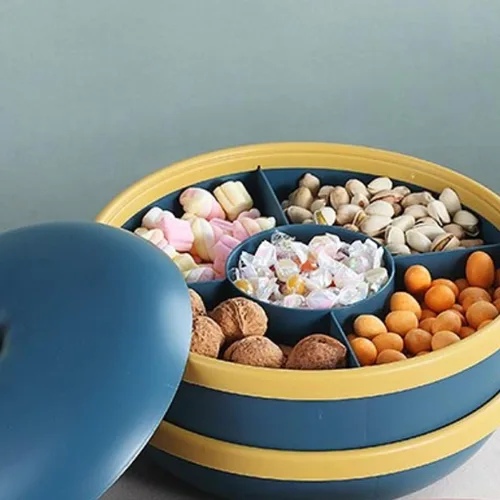 Miniatura 3 de Bandeja para servir aperitivos, diseño de doble capa para sala de estar con tapa, bandeja de frutas, bandeja creativa de plástico para dulces