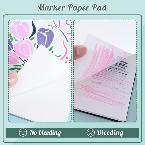 Miniatura 4 de 50 hojas de papel para marcadores, bloc de bocetos artísticos a prueba de sangrado de 5.8×8.3 pulgadas, papel de dibujo de 73lb/120gsm, libro