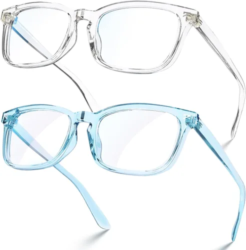 VISOONE - Lentes cuadrados con bloqueo de luz azul y antireflejante para computadora, videojuegos; para mujeres y hombres MONTANA Transparente+azul