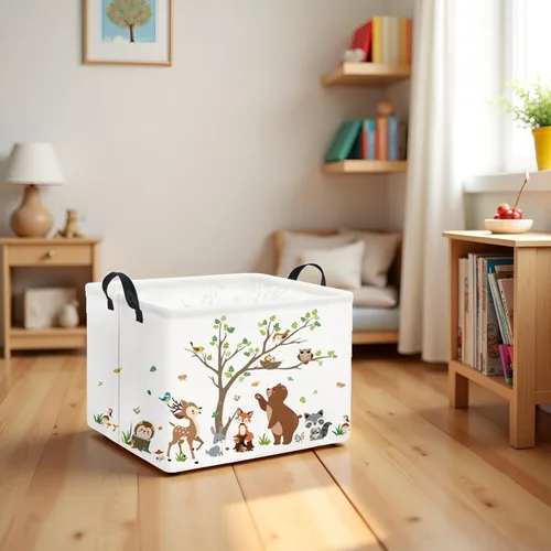 Miniatura 5 de Cesta rectangular de almacenamiento para niños, cesta de almacenamiento para bebés con asas para la cocina del hogar, lindo organizador de juguetes
